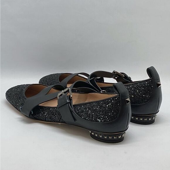 Valentino Garavani Rockstud Strappy Glitter Ballerina Flat size 37 - Picture 8 of 13